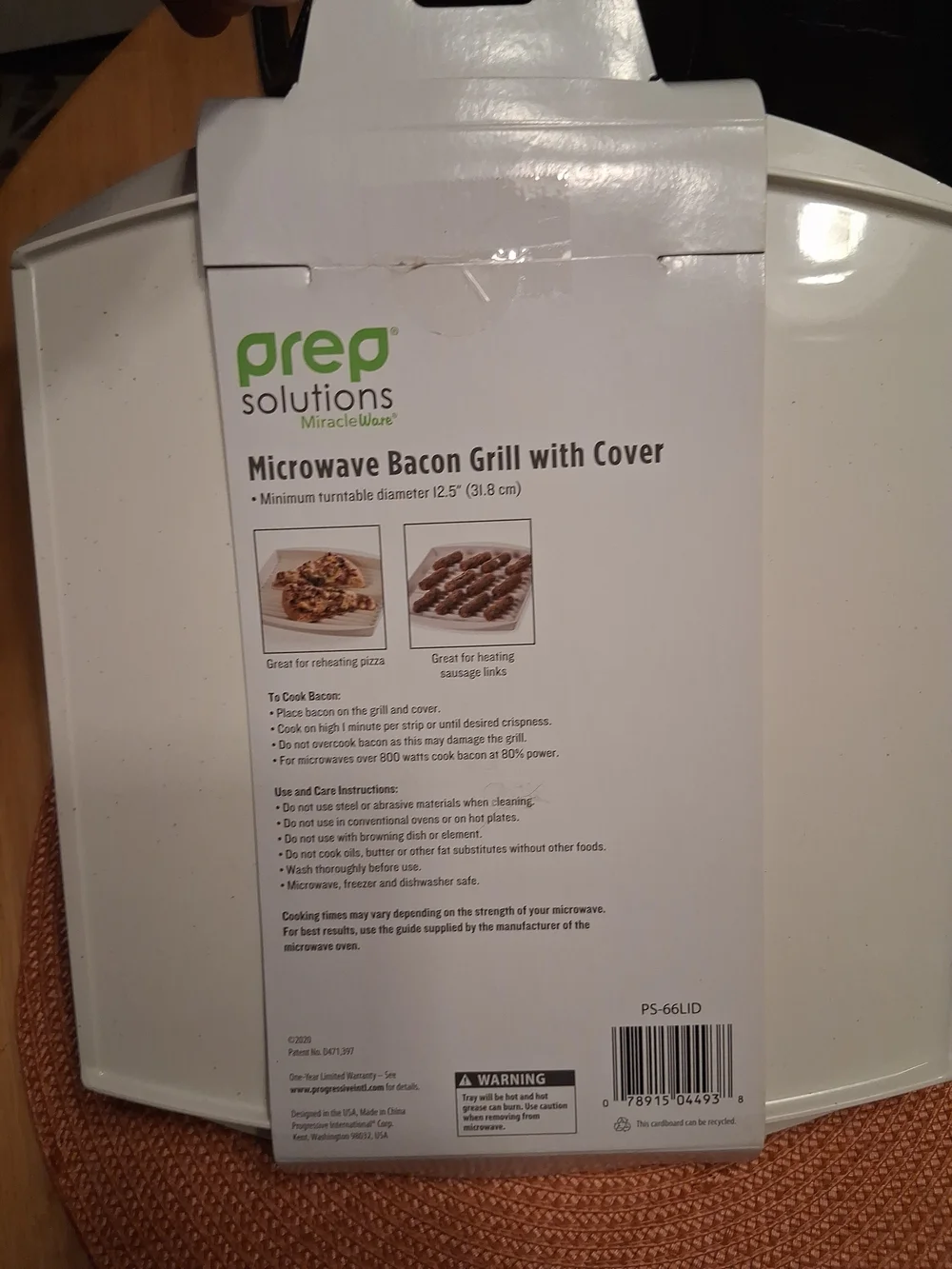 Prep Solutions by Progressive Microwave Bacon Grill with Vented Cover Brand New